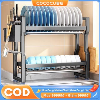 Coco kệ để chén bát đĩa 2 tầng kèm khay hứng nước đa năng cao cấp kệ để bát đĩa