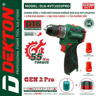 Máy khoan đầu cặp 10mm dekton / d16 - kvt1055pro / motor brushless / 55nm / hệ sinh thái 16.8v / dekton