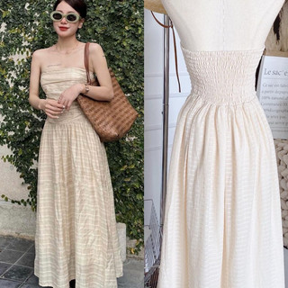 [SHOPPUMI] Đầm midi ống nude nhúng ngực xếp ly freesize Pumi 15807