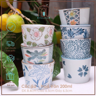 Cốc Sứ Hoa Vân 200ml vẽ tay họa tiết Phong cách Nhật uống trà, tặng Tân Gia, dùng cho quán cafe