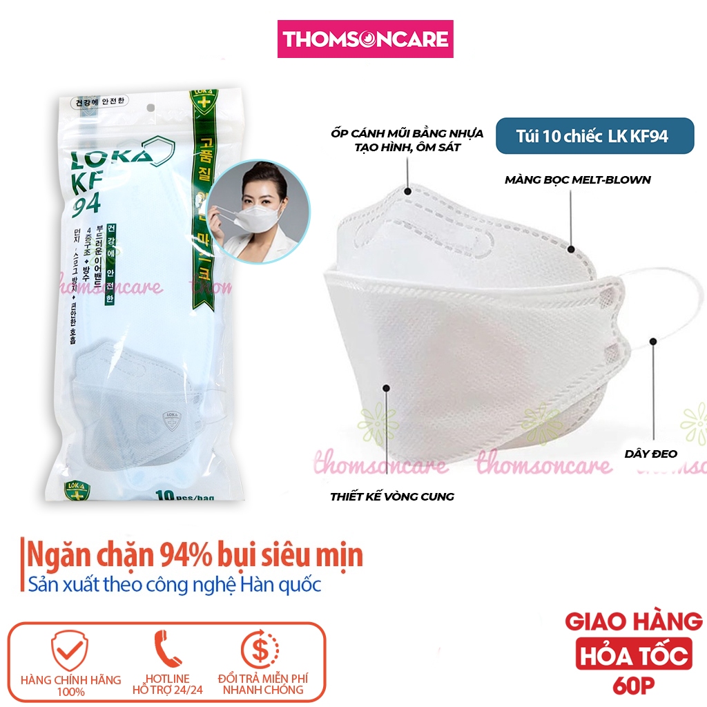 Khẩu trang KF94 màu trắng - 4 lớp (Bịch 10 cái) Khẩu Trang 4 Lớp Kháng Khuẩn 4D Mask KF94 Dành Cho Người Lớn