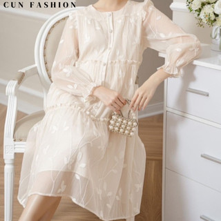 Đầm nữ hoa thêu tay dài cao cấp /Váy suông hoa Chất ren thêu có lót dày mịn, hàng cao cấp dày xịn đẹp VHC5
