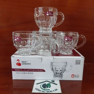 Bộ 6 ly thủy tinh uống nước có quai cầm ĐK 7.5cm- cao 8cm Dung tích 185ml