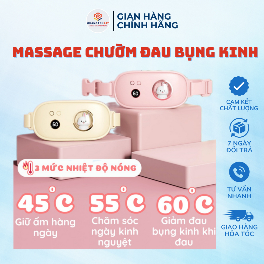 Máy massage đa chức năng đai chườm ấm giảm đau bụng kinh QA HAPPY LIFE vì sức khoẻ cộng đồng