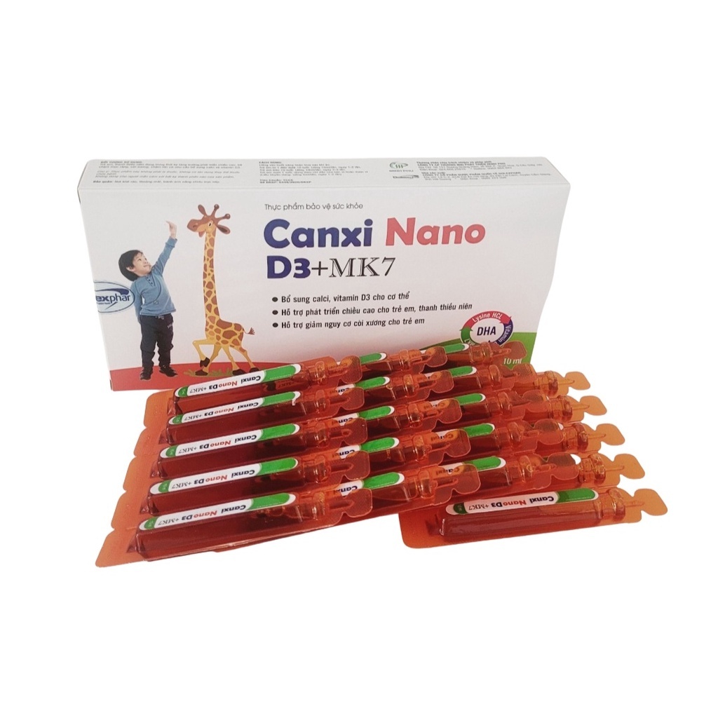 Canxi Nano D3 MK7 giúp bổ sung calci, phát triển tăng chiều cao cho bé - hộp 20 ống x 10ml