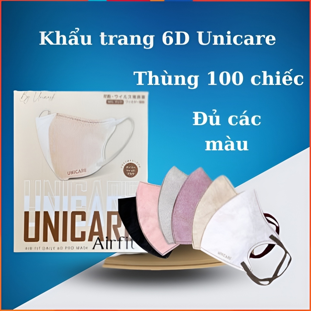 [THÙNG 100C] Khẩu trang 6D UNICARE Airfit, khẩu trang kháng khuẩn hàng chính hãng UNIMASK 2024