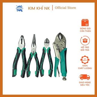 Combo 4 kìm gồm kìm điện Gofuther, kìm cắt, kìm nhọn GF 8'' 200mm+ 1 kìm bấm tay bọc dạ 10inch