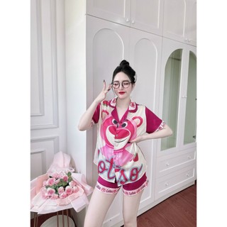 Bộ ngủ tay ngắn quần ngắn pizama lụa xước cao cấp dưới 60kg