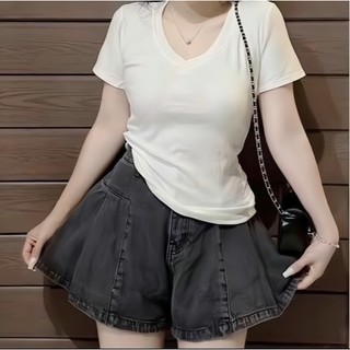 [HH.BIGSIZE] Áo Thun Tăm Top Nữ Cổ Tim Tay Ngắn phom trơn [0016]