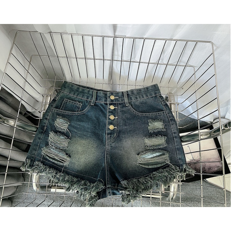 [HOT 2026] Quần Sooc Jean Nữ Bigsize 40-90kg, Quần Đùi Bò lưng cao rách 4 nút ống tua rua HÁCH DÁNG MS1093 | BigBuy360 - bigbuy360.vn