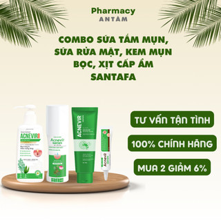 Bộ chăm sóc da mụn Acnevir Santafa gồm Sữa tắm mụn + Sữa rửa mặt + Xịt cấp ẩm + Kem giảm mụn thảo dược an toàn cho da