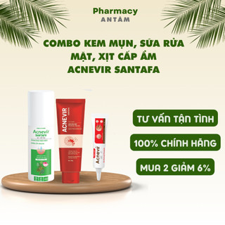 Combo giảm mụn đầu đen gồm Sữa rửa mặt + Xịt cấp ẩm + Kem giảm mụn Acnevir Santafa chiết xuất thảo dược, an toàn cho da