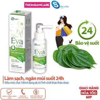 Dung dịch vệ sinh phụ nữ Eva Cyto dạng xịt tiện lợi - hương trà xanh tươi mới thêm trầu không - Chai 100ml