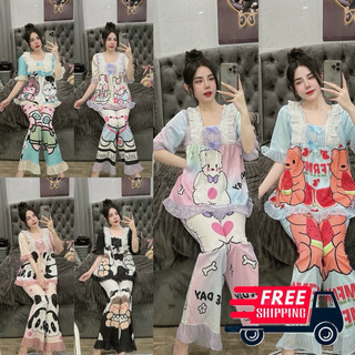 Bộ Pijama lụa xước tiểu thư voan dễ thương form 40-60kg