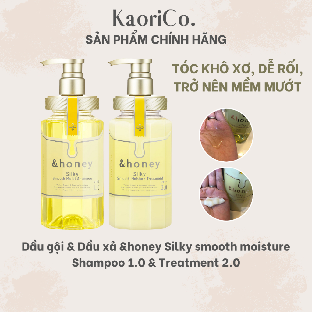 [Tóc thô xơ, dễ rối] Bộ dầu gội &amp; dầu xả hữu cơ Organic cho tóc mềm mượt &amp;honey ViCREA Silky Smooth Moist Nhật Bản