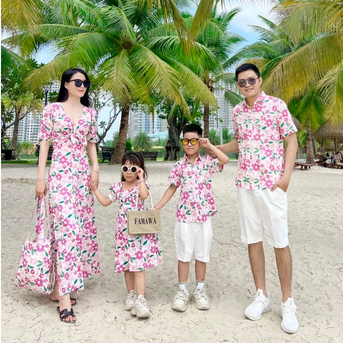 Đồ gia đình đi biển - Váy hoa đi biển gia đình - Áo hoa đi biển - Đồng phục gia đình đi biển du lịch
