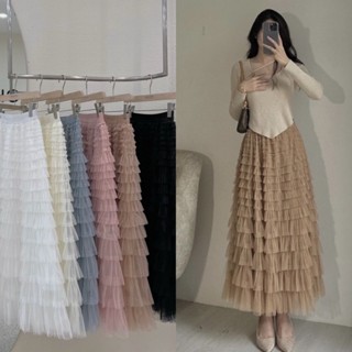 Chân váy xếp li dáng dài chân váy lưới ren nhiều tầng dáng midi Bigsize Kim Ngân Freesize từ 50kg đến 100kg CVL12