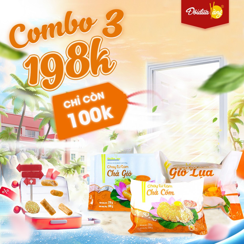 COMBO Thực Phẩm Chay Giò Lụa Chả Giò Chả Cốm Chay Chế Biến Sẵn Thương Hiệu Đôi Đũa Vàng Ngon Sạch Dinh Dưỡng Thuần Chay