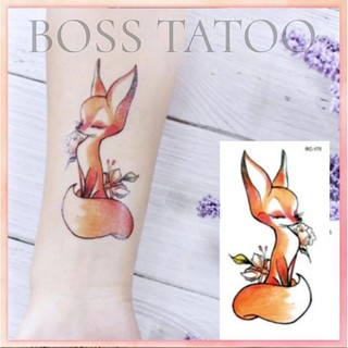 [Đọc kỹ mô tả] Xăm dán tatoo mini tạm thời hồ ly, cáo gumiho đỏ hoa, size <10x6cm