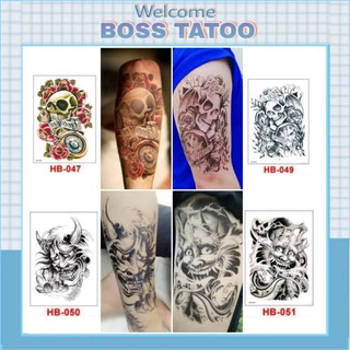 [Đọc kỹ mô tả] Hình dán tạm thời tatoo mặt quỷ, đầu lâu size bắp tay 15x21cm. Xăm dán tạm thời
