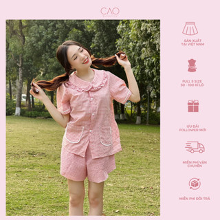 Đồ ngủ kẻ caro nữ có bigsize caocaobycaochen 4 màu đỏ hồng tím be
