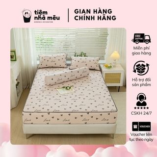 Bộ Ga Gối 4 Món Drap Trần Bông Cotton Đũi Vintage Thoáng Mát Siêu Mềm Mịn Nịnh Da Tiệm Nhà Mêu