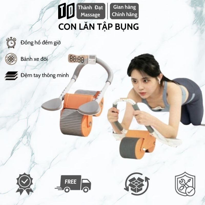 Con lăn tập bụng, Dụng cụ Plank kết hợp con lăn trợ lưc giảm mỡ bụng tại nhà, 2 bánh lăn có đệm tay