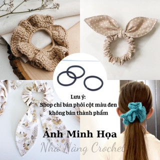 Set 50 Dây thun cột tóc đen trơn, phôi cột tóc làm handmade