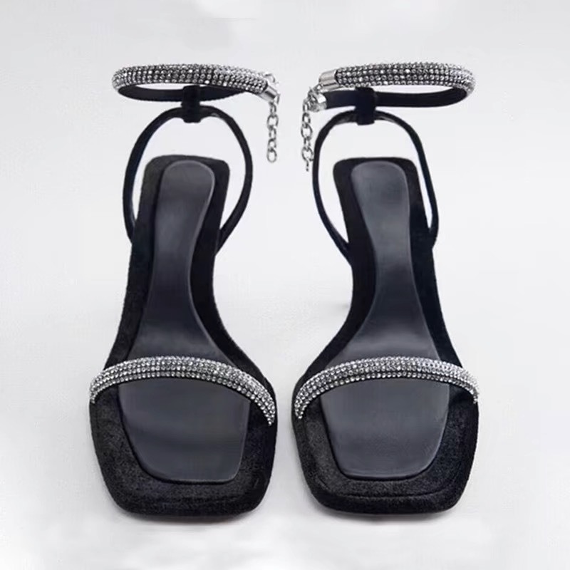 [Pre-Order] Giày Nữ Khoá Kim Cương Màu Đen ZARA  Cổ Giày Cao Gót Đế Giày Sandal Nữ