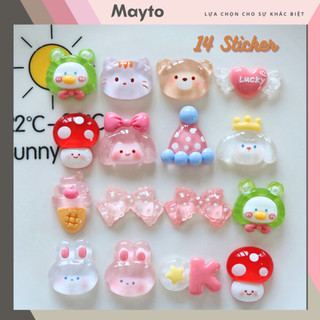 Bộ 14 Sticker, Charm 3D chủ đề Ok trong suốt DIY Mayto gắn Dép Cross, Dép Sục, Cá Sấu JB-155