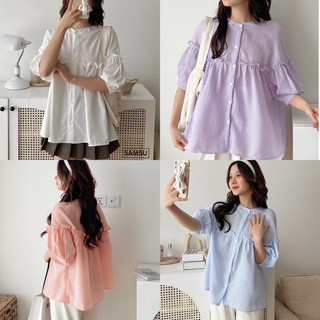 Áo Sơ Mi Babydoll cộc tay viền bèo vintage m712