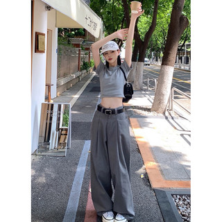 SET ÁO THUN CROPTOP KÈM QUẦN ỐNG RỘNG + NỊT