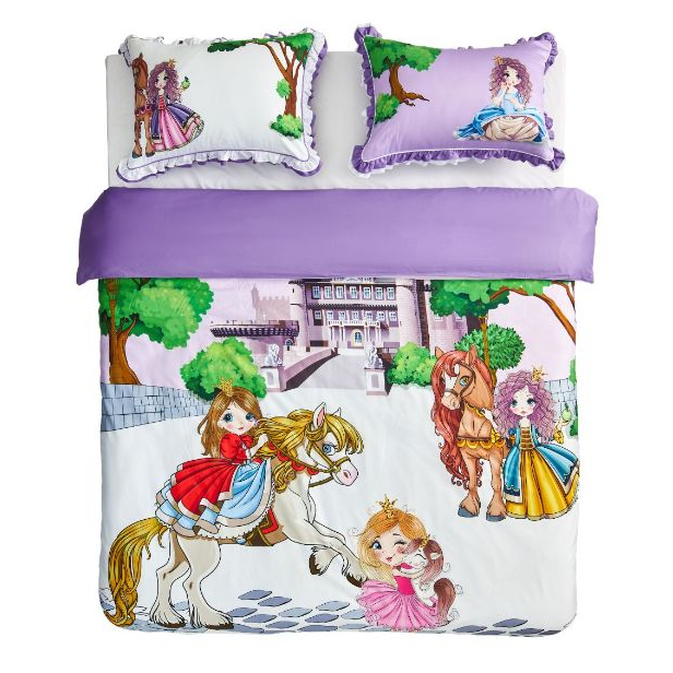 Drap chăn ga Everon EPC 21054 màu tím lâu đài công chúa cho bé họa tiết in vải 100% cotton