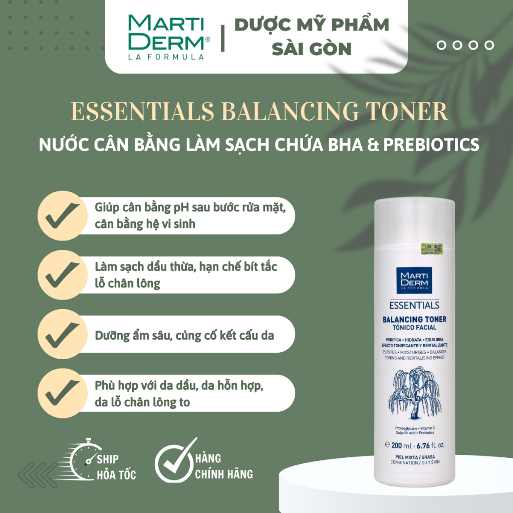 Toner 1% BHA martiderm essentials balancing toner làm sạch da