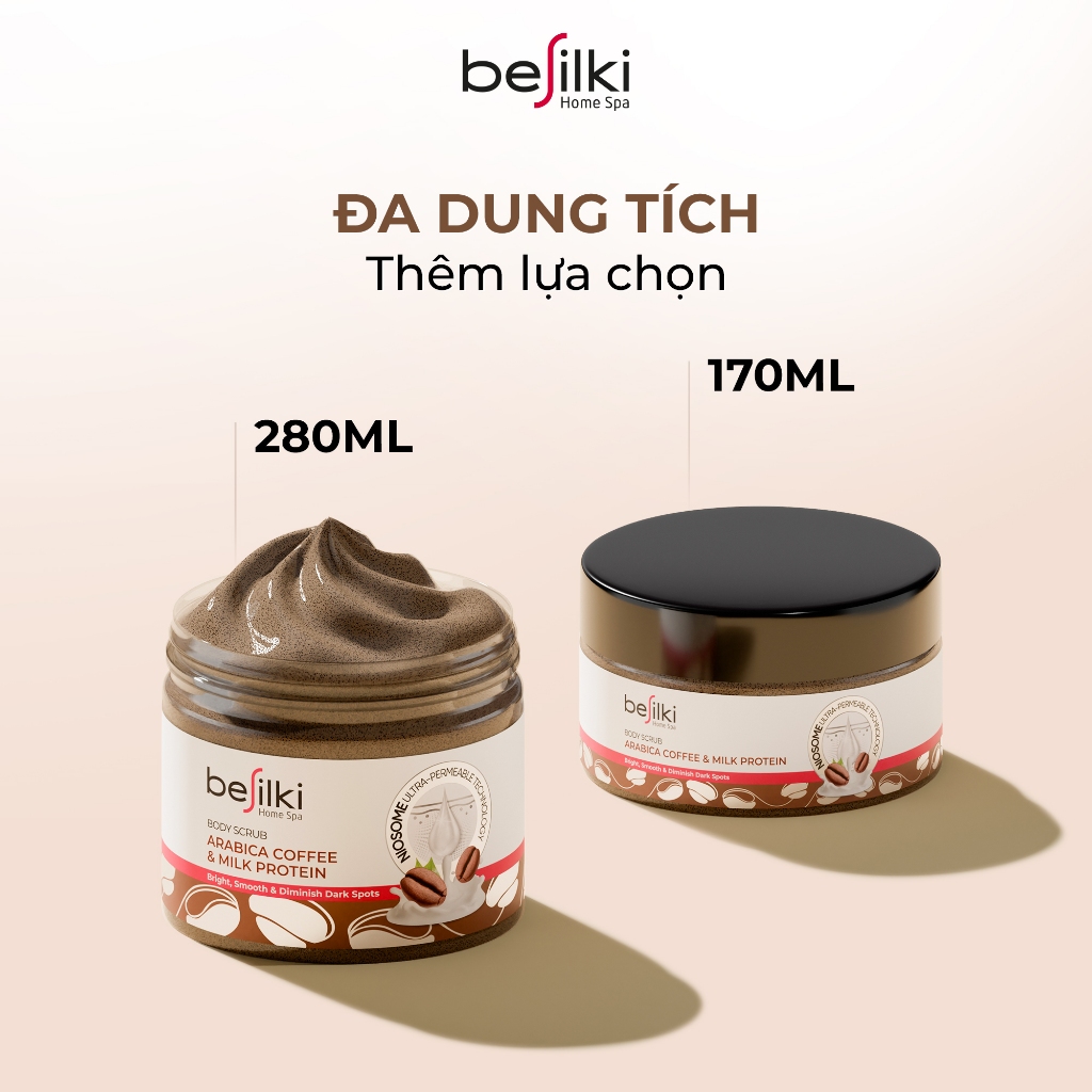 [HB GIFT]  Tẩy tế bào chết body Besilki cà phê và sữa 170ml cho mọi loại da,sáng da X10 công nghệ siêu thẩm thấu Niosome