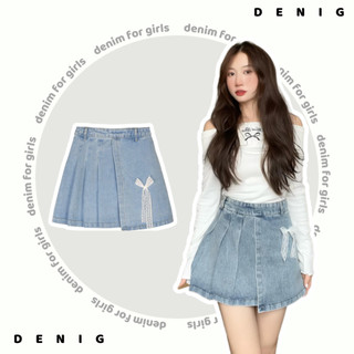  XẢ - KHÔNG KÈM NƠ - CHỈ CÒN XL  Chân váy jean xếp ly phối nơ ren trẻ trung iris DENIG - HAITU SKIRT 