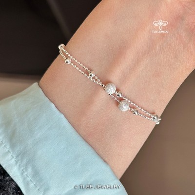 Lắc tay bạc nữ TLEE, vòng tay bi trơn mini mix hạt bạc cát bóng xinh xắn TLEE JEWELRY LT0283