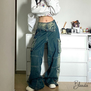 [ Hàng Sẵn ]Quần Jeans Túi Hộp , Quần Ống Rộng Retro Unisex Phong Cách Đường Phố Hàn Quốc - bynow BTH14