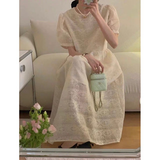 (HÀNG LOẠI 1) V043 - Váy/ Đầm hoa ren ngắn tay cao cấp nữ tính phong cách Hàn Quốc