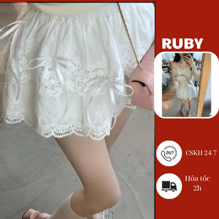 Chân váy ren Ruby có đính nơ, Chân váy bale xòe dáng ngắn thời trang 2024