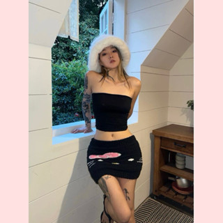 Sẵn Bộ Áo Ống + Chân Váy Chữ A Lưng Cao Dáng Ôm Họa Tiết Hello Kitty Thời Trang Quyến Rũ Nữ Set Áo Ống Chân Váy Dệt Kim