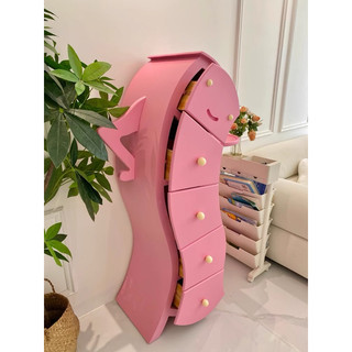 [ HỒNG / VÀNG / TRẮNG ] Tủ ván MDF đựng đồ robot nhún nhảy 5 ngăn kéo bưng khay có 3 màu pastel trang trí nhà cửa