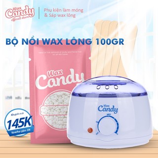 Nồi Đun Sáp Wax Lông, Bộ Nồi Nấu Sáp Wax Nóng Tặng Kèm Que Wax, Sáp Wax Lông Candywax  - Bảo Hành 12 Tháng