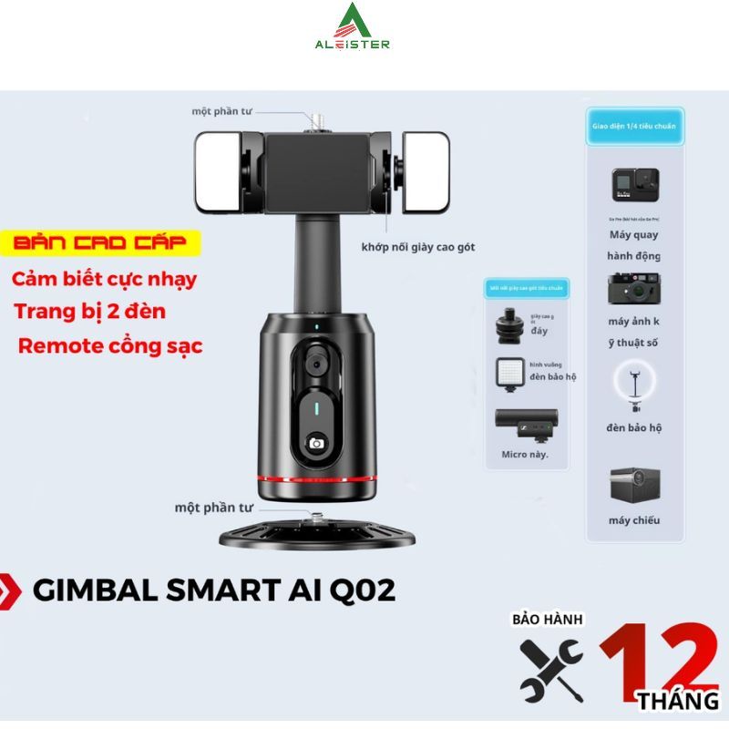 Giá Đỡ Điện Thoại Gimbal Q02 - Tặng kèm Remote và Đèn - quay video 360 °- tự động theo dõi khuôn mặt