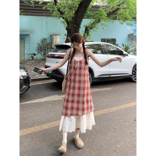 Đầm dây kẻ phối ren - Mii