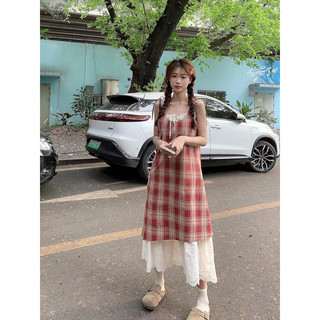 Đầm dây kẻ phối ren - Mii