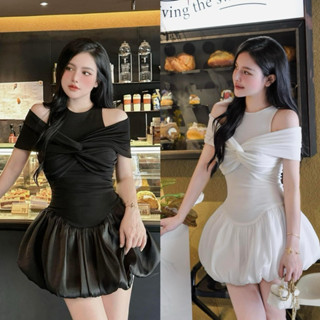 Váy zip xoắn ngực phối tơ bóng bồng bềnh siêu tôn dáng (có video thật)