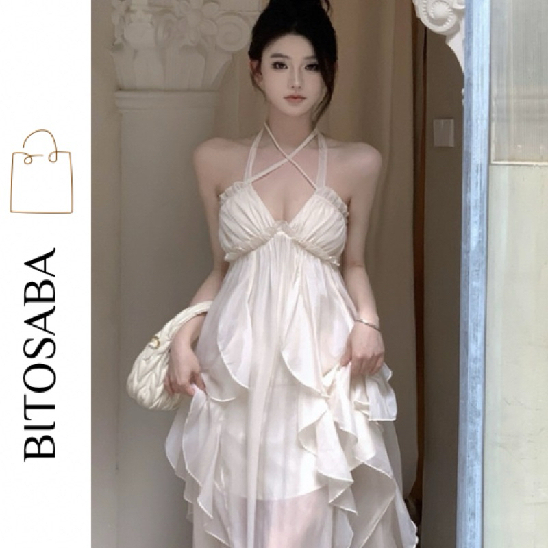 Váy maxi yếm hở lưng, nhiều lớp bèo đi biển ( VB6565)