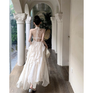 Váy maxi yếm hở lưng, nhiều lớp bèo đi biển ( VB6565)