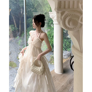 Váy maxi yếm hở lưng, nhiều lớp bèo đi biển ( VB6565)
